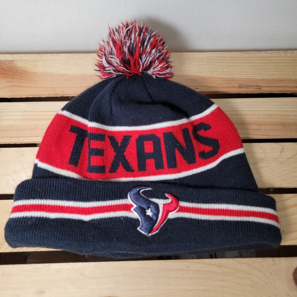 NFL x New Era Blue & Red Houston Texans Lined Knit Beanie w/ Pom